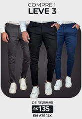 Kit 3 Calças Masculinas em Alfaiataria Slim Elegance | Leve 3 e Pague 1