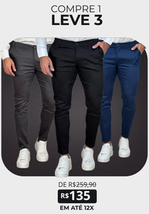 Kit 3 Calças Masculinas em Alfaiataria Slim Elegance | Leve 3 e Pague 1