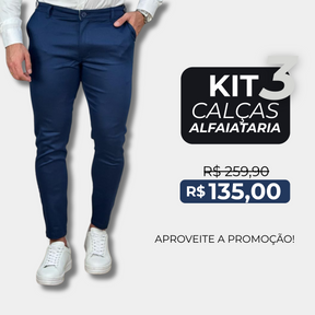 Kit 3 Calças Masculinas em Alfaiataria Slim Elegance | Leve 3 e Pague 1